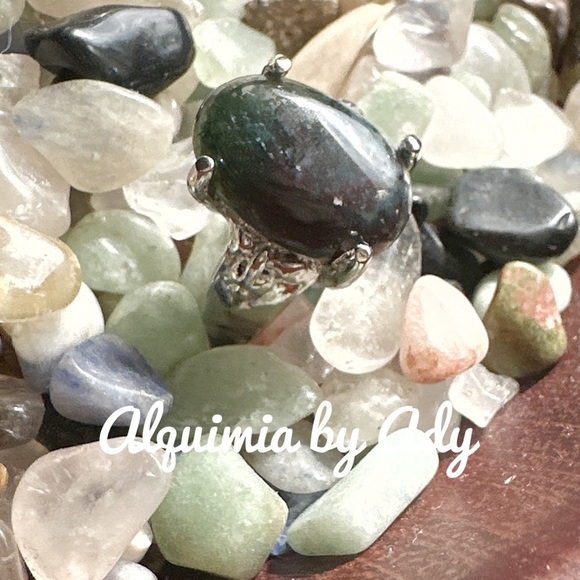 Moss agate silver Victorian ring/abundance for Gemini - Picture 1 of 5